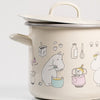 Ceramic pot with cartoon illustrations on a white background