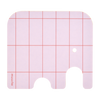 Pink grid-patterned card with a hole on a white background